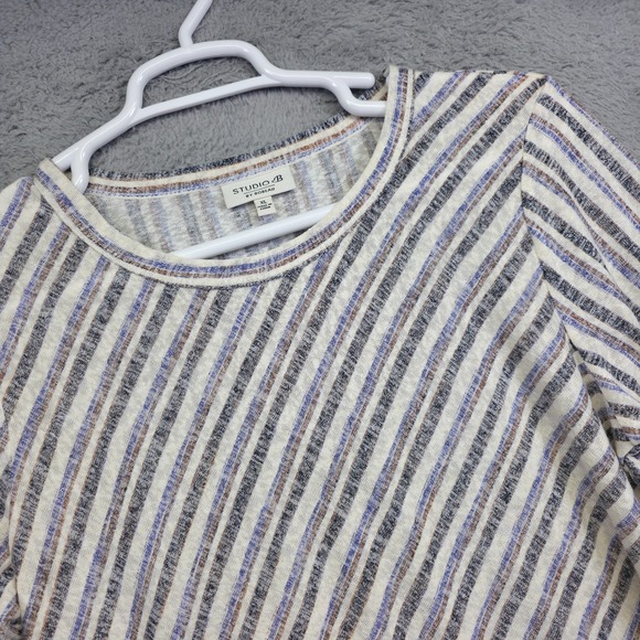 Studio B‎ Bobeau Top Womens XL Gray Striped Tie Hem Draped Open Knit Slouchy - Picture 4 of 13